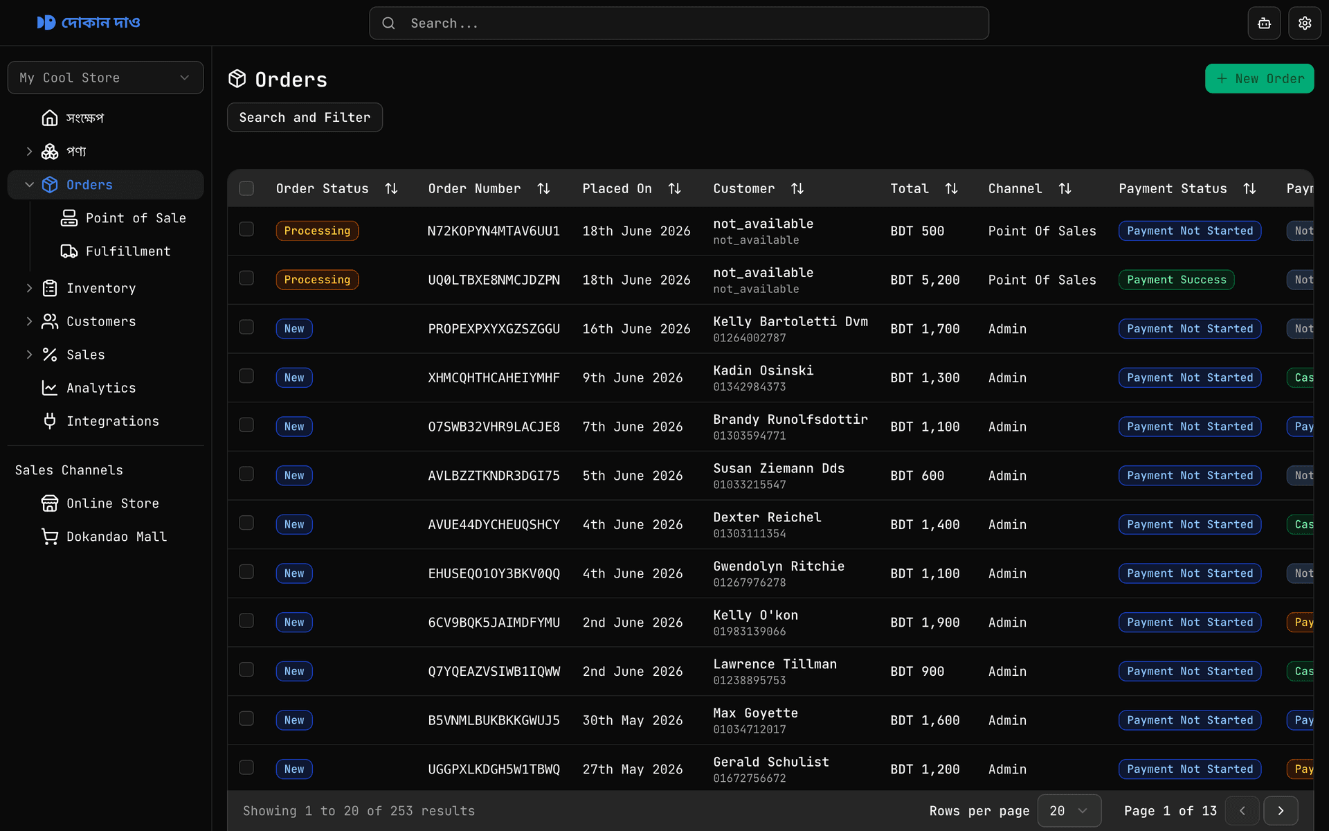 Customer records and order history